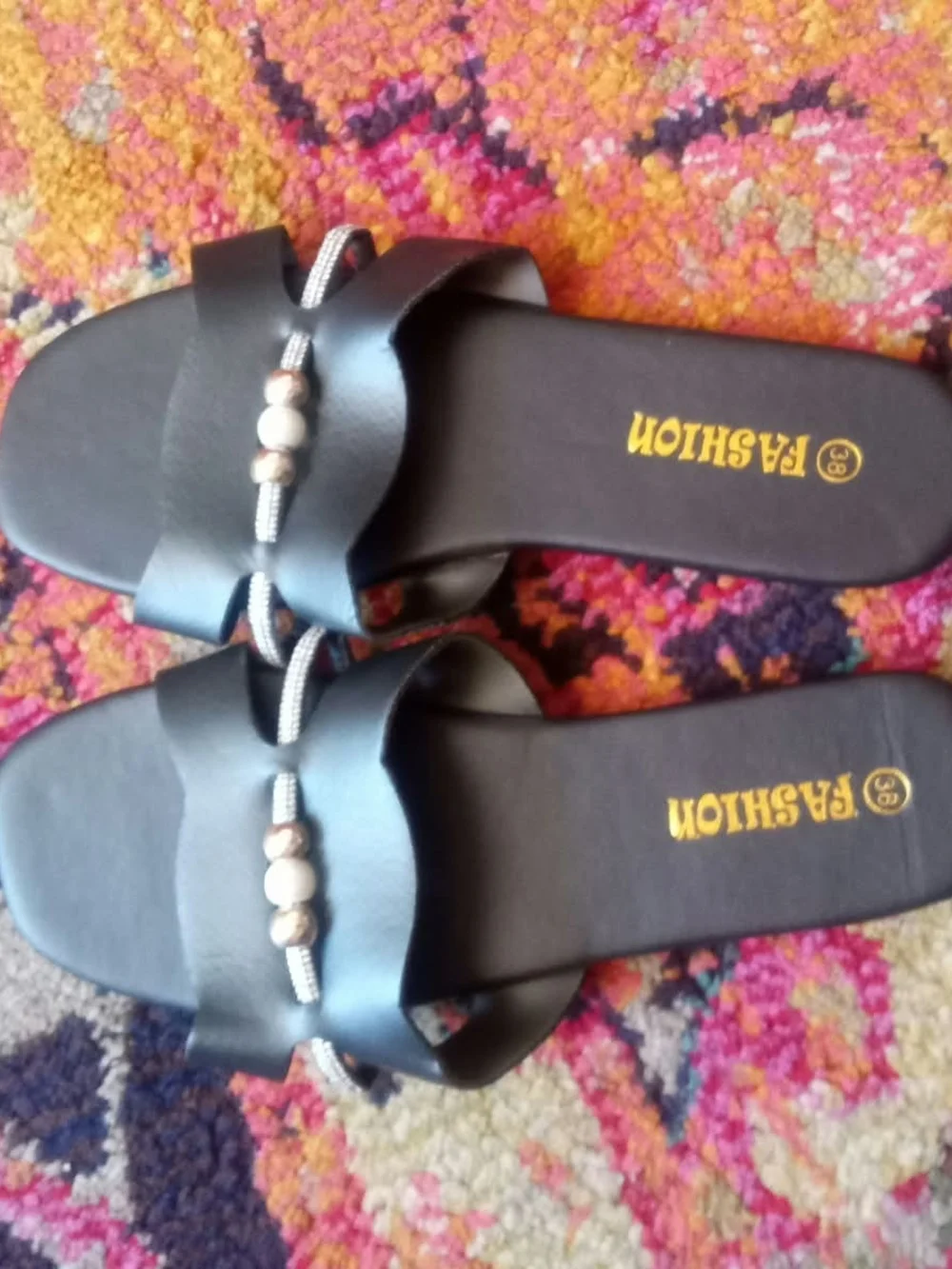 & Other Stories Black Slide Sandals with Beaded Accent